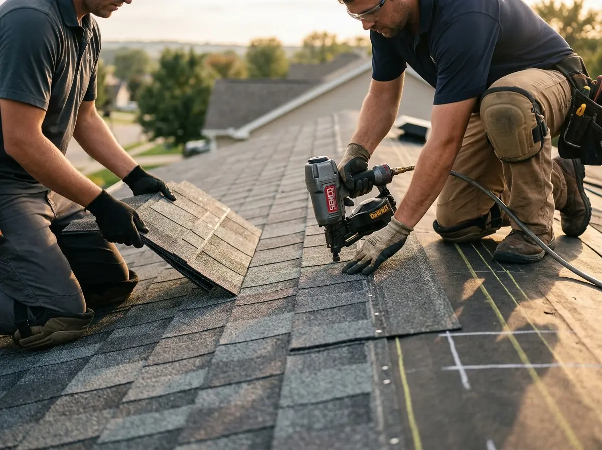 Professional roofer working on a residential roof in New Cumberland